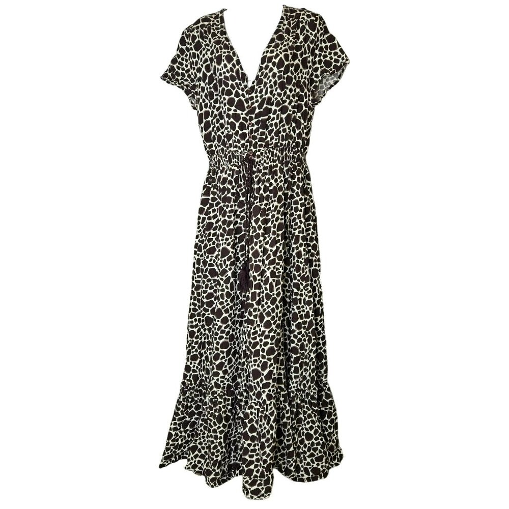 LTS Long Tall Sally Giraffe Print Flowy Maxi Dress US 12 Viscose Short Sleeves